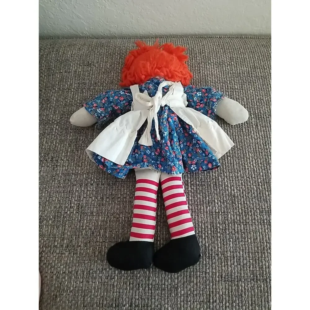 Vintage Handmade Raggedy Ann Doll Folk Art Rag Doll With Apron 1960s Cottagecore